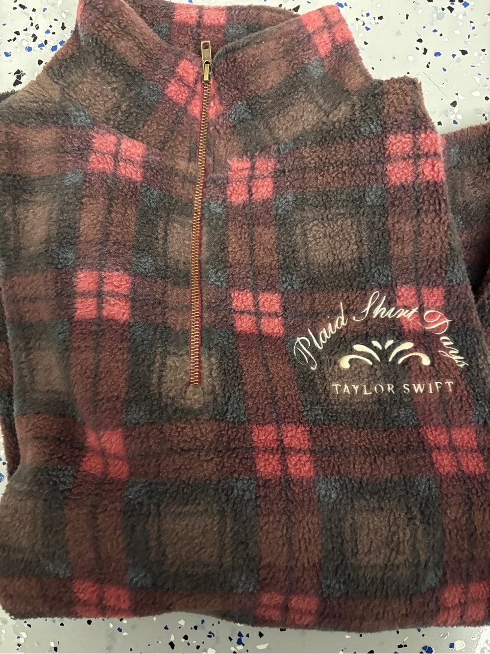 Taylor Swift Brown & Red Plaid Sherpa Half-Zip Sweater